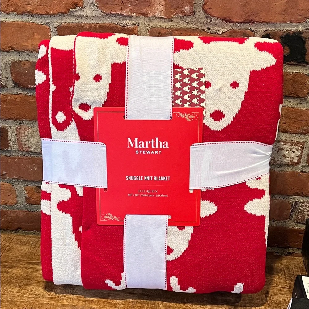 Martha Stewart Christmas Rudolph reindeer blanket Red and White Knit Blanket